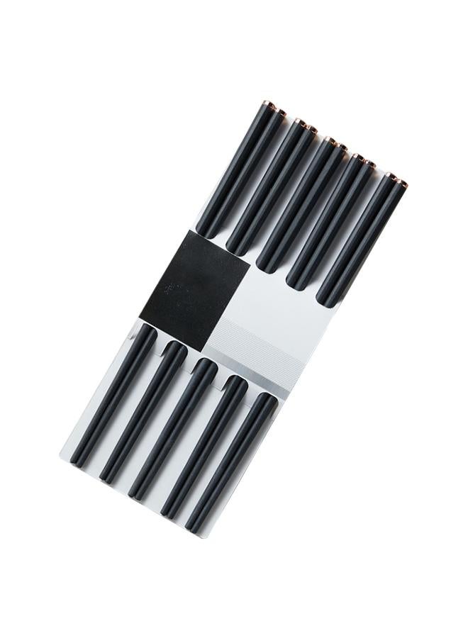 5 Pairs Alloy Cooking Chopsticks Prevent Slip High Temperature Resistant Food Grade Chopsticks Set for Home Black Gold - Image 4